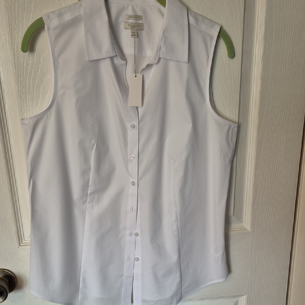 Talbots White Sleeveless Collared Button-Down Shi… - image 1